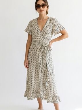 Max Studio Polka Dot Faux Wrap Midi Dress - Size M